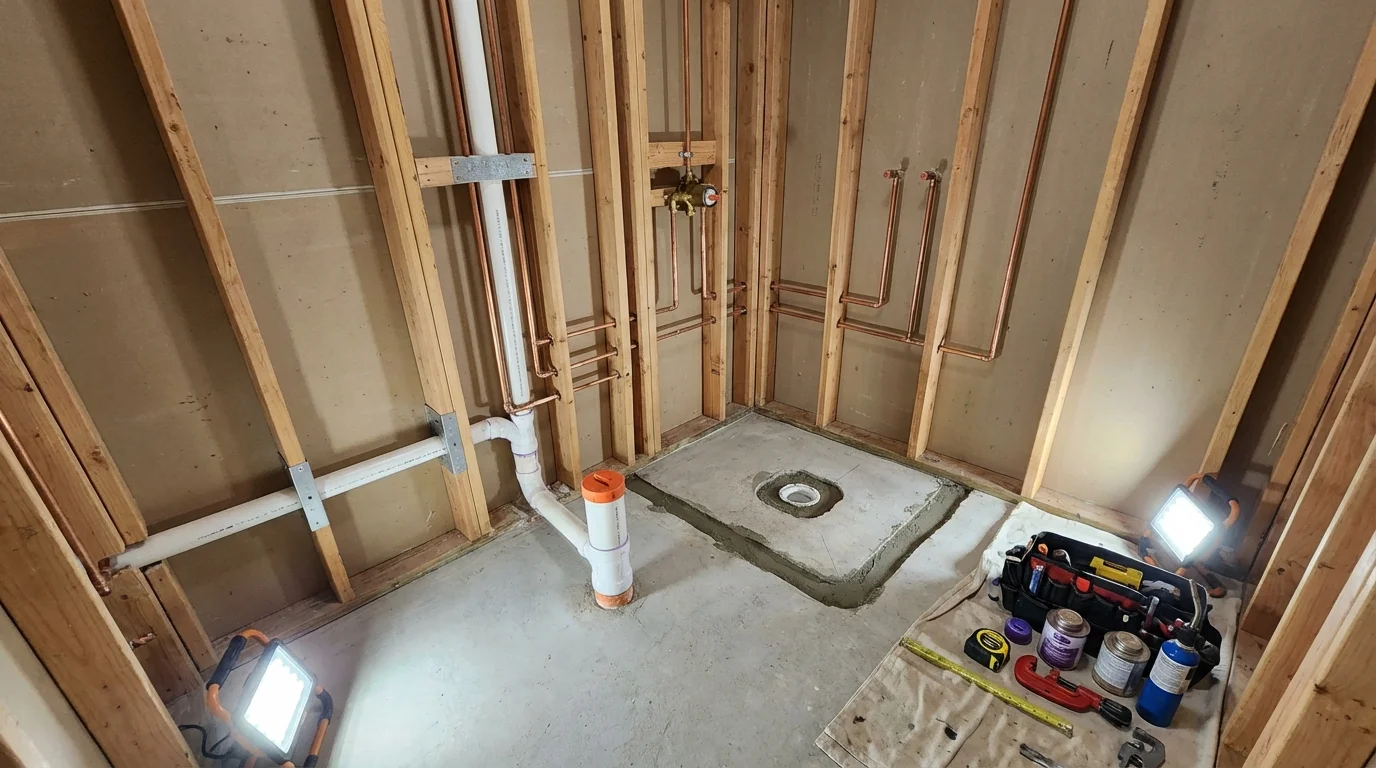 Bathroom rough-in plumbing during remodel by Johns Plumbing LLC in Salt Lake City
