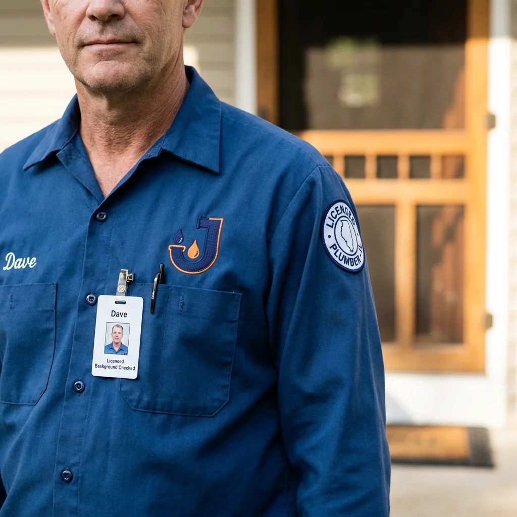 Licensed plumber showing ID badge in Salt Lake City, UT