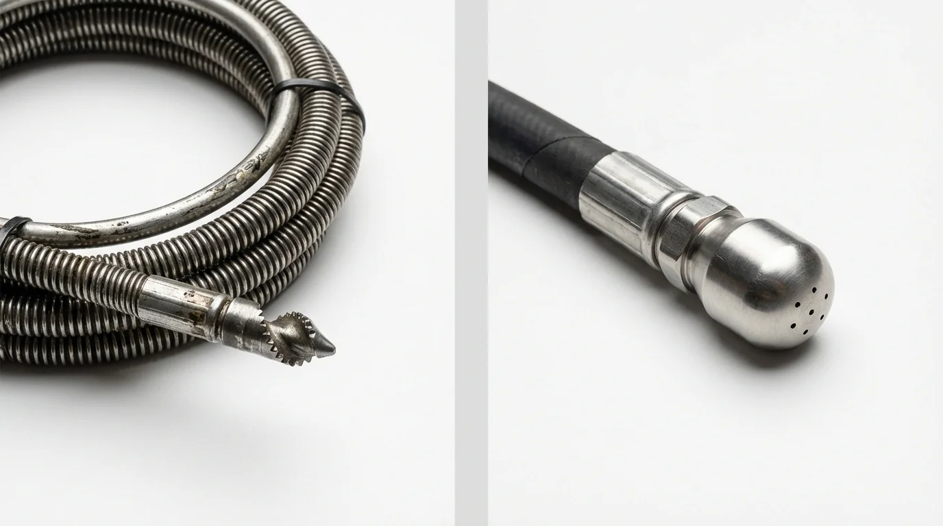 Drain snake cable and hydro jetting nozzle used for drain cleaning in Salt Lake City, UT